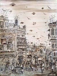 Ghazanfar Iqbal, 17 x 22 inch, Mixed Media On Canvas, Cityscape Painting, AC-GIQ-003 Ghazanfar Iqbal, 17 x 22 inch, Mixed Media On Canvas, Cityscape Painting, AC-GIQ-003